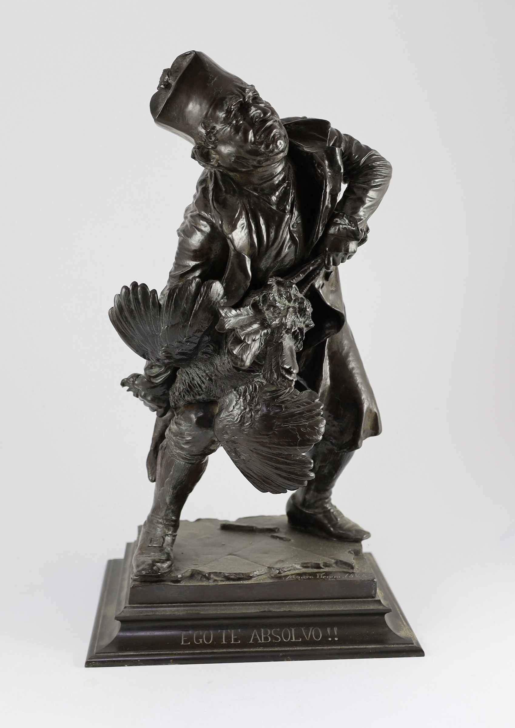 Mauro Benini (Italian, 1856-1915). A bronze figure 'Ego te Absolvo!!', 29cm wide 50cm high